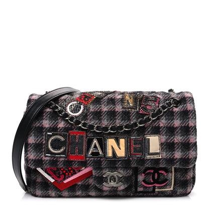 Chanel Wool Patchwork Medium Single Flap Pink Grey 1 of 10