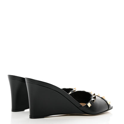 Valentino Garavani Calfskin Rockstud Wedge Sandals 38.5 Black 4 of 10