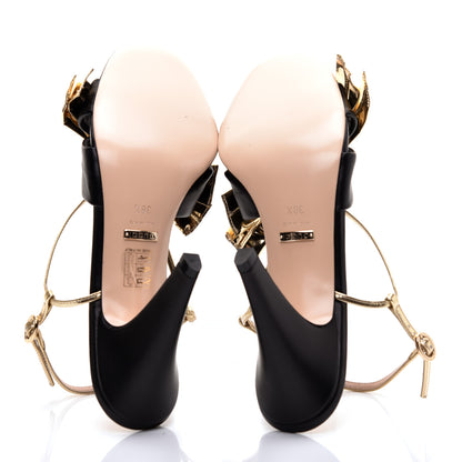 Gucci Nappa Metallic Bow Daphne High Heel Sandals 38.5 Black Platino 5 of 7
