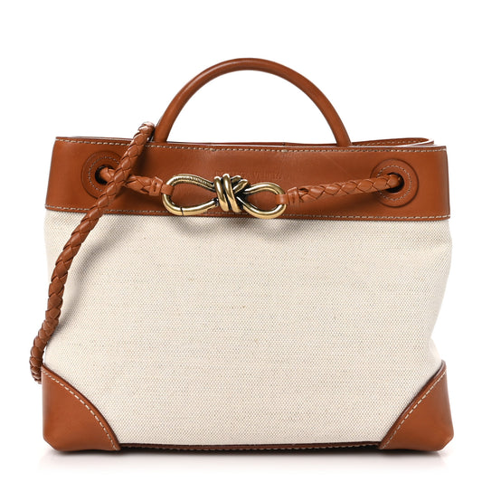 Washed Canvas Calfskin Small Andiamo Shoulder Bag Natural Light Wood