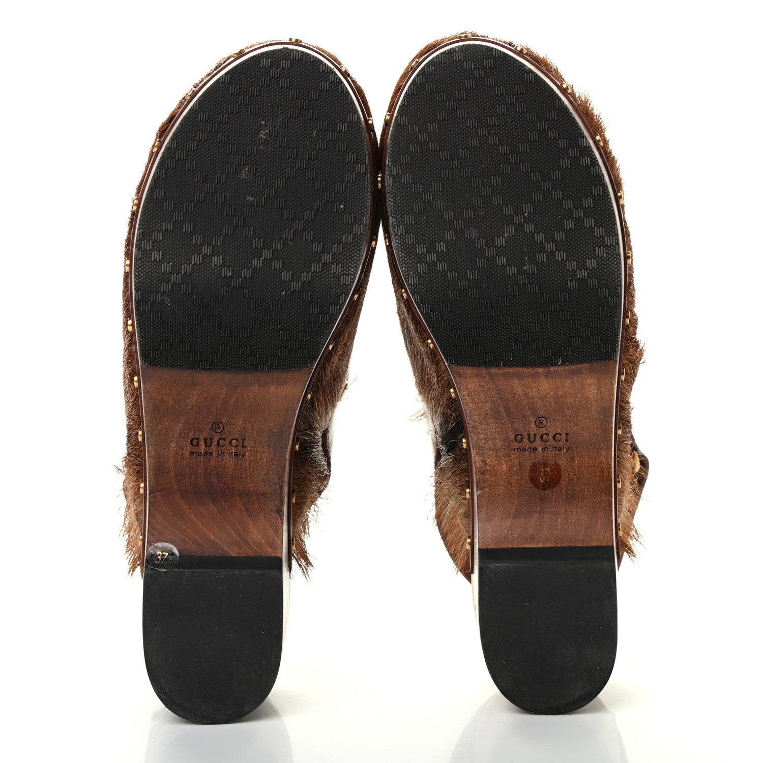 Gucci Goat Hair Calfskin Horsebit Amstel Slingback Clogs 37 Naturale Mattone 5 of 8