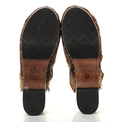 Gucci Goat Hair Calfskin Horsebit Amstel Slingback Clogs 37 Naturale Mattone 5 of 8