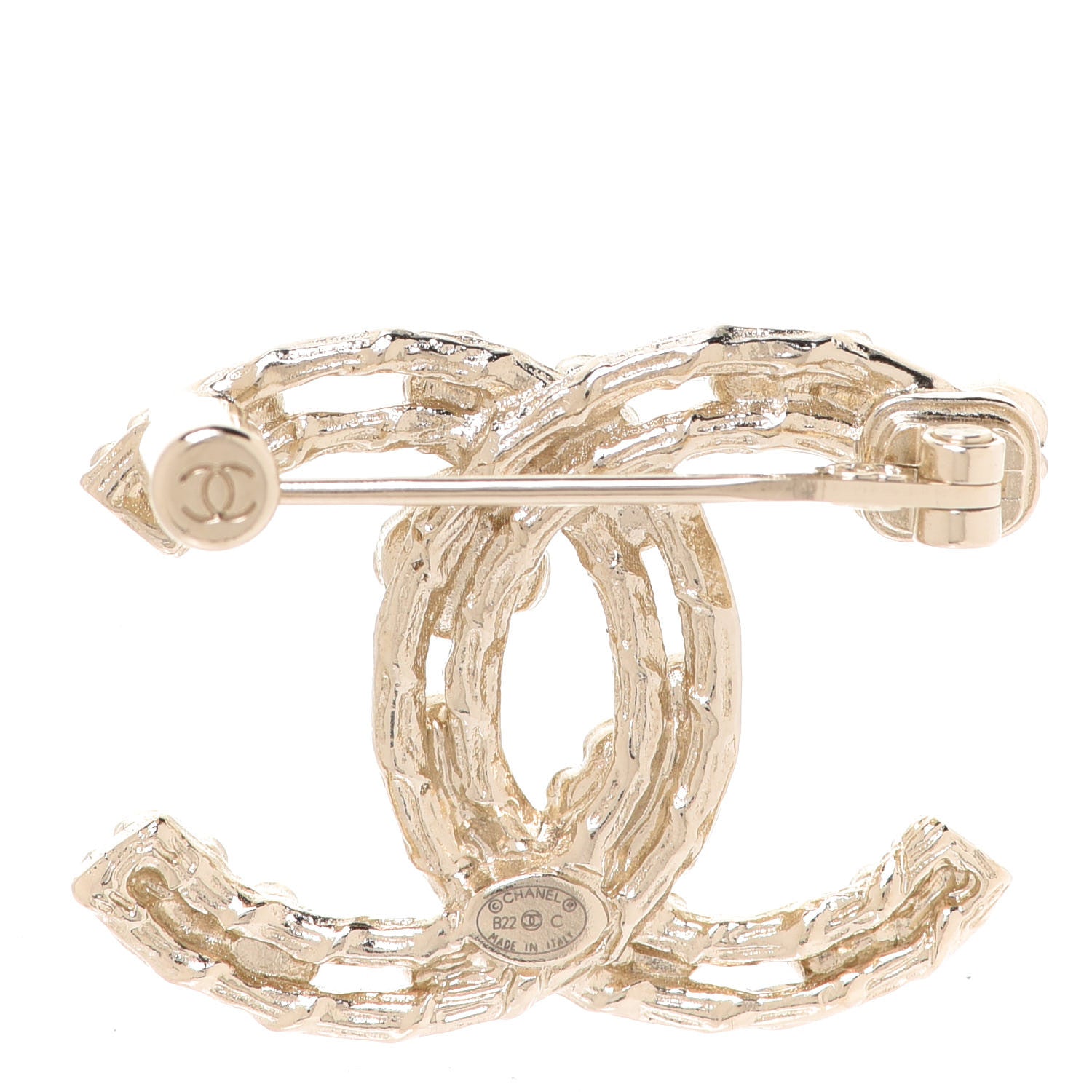 Chanel Metal Crystal Camellia CC Brooch Light Gold 3 of 5