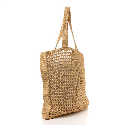 Prada Yarn Raffia Effect Crochet Logo Embroidered Tote Bag Naturale 3 of 9