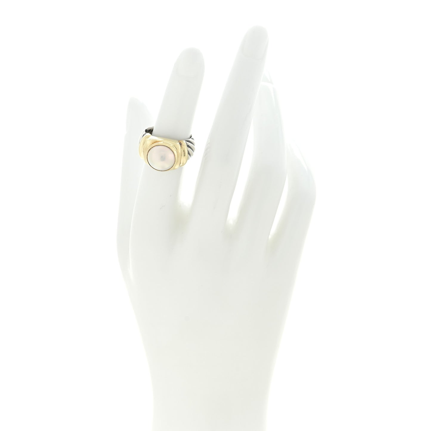 Sterling Silver 14K Yellow Gold Pearl Cable Ring 50 5.5
