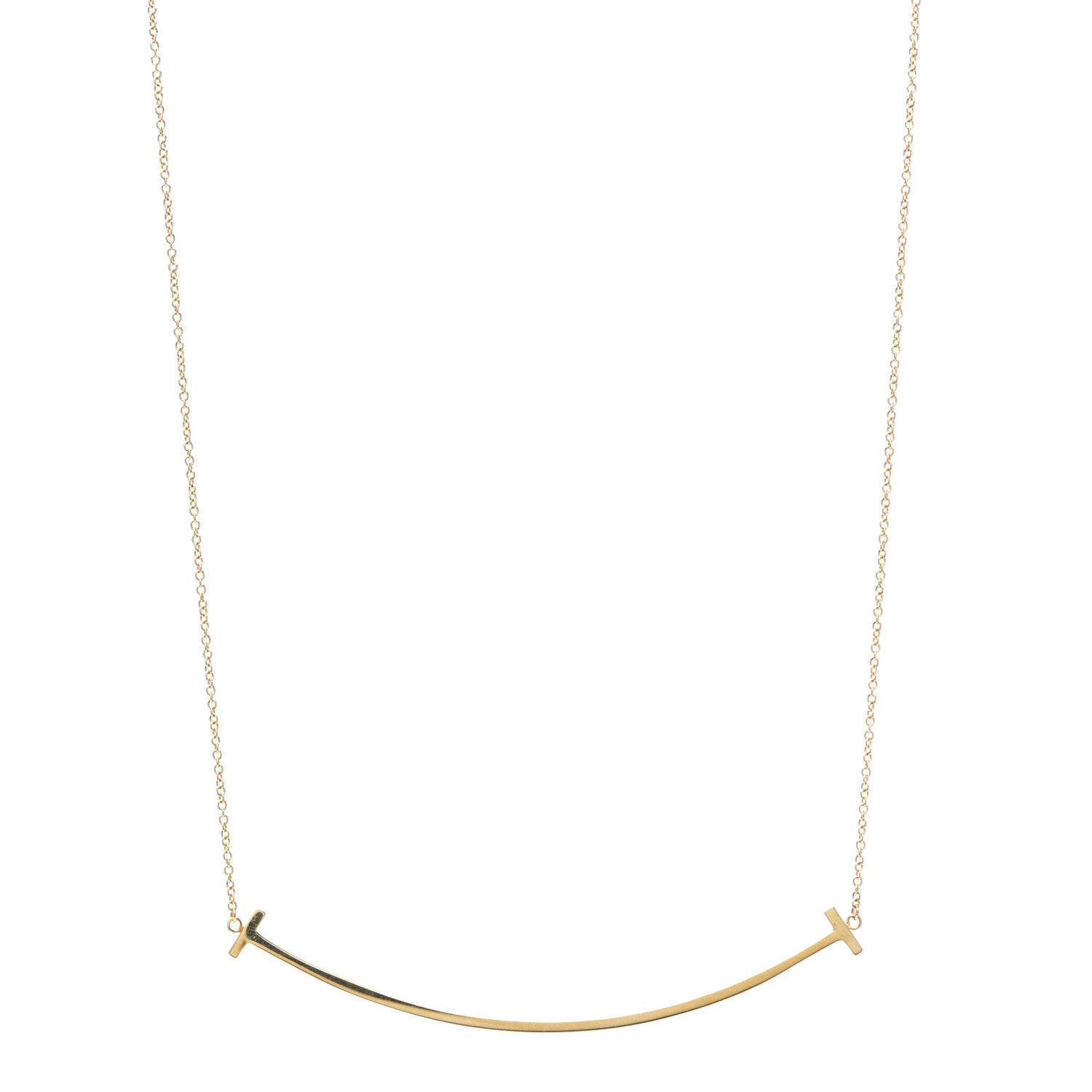 Tiffany 18K Yellow Gold Large T Smile Pendant Necklace 1 of 6
