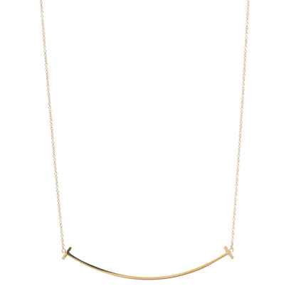 Tiffany 18K Yellow Gold Large T Smile Pendant Necklace 1 of 6