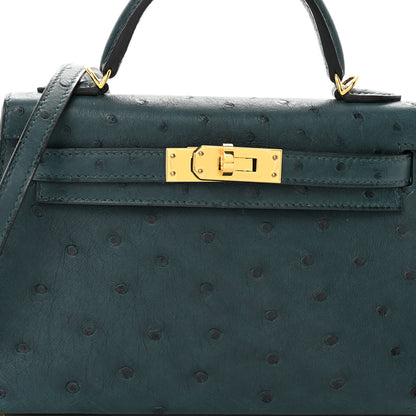 Hermes Ostrich Kelly Sellier Mini 20 Vert Cypress 9 of 12