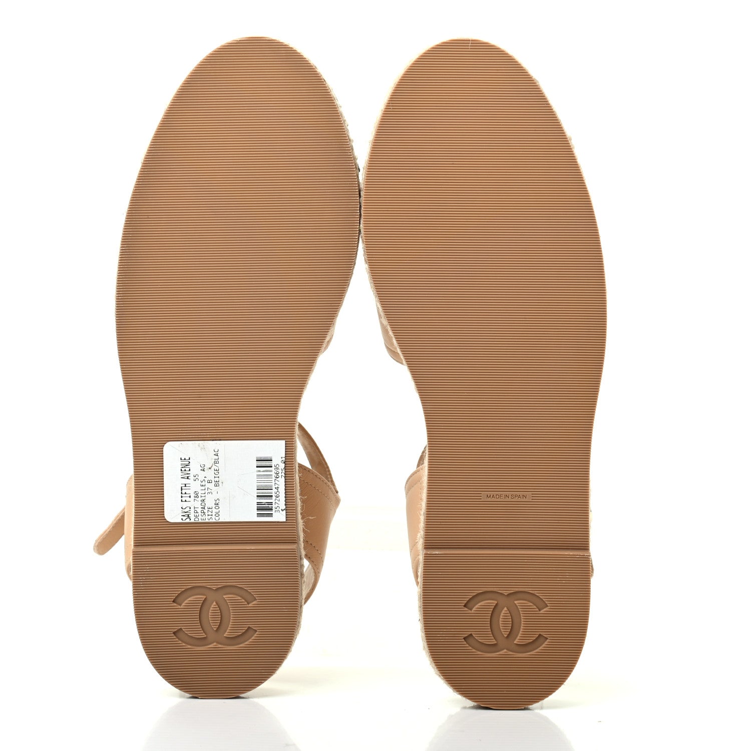 Chanel Lambskin Cap Toe CC Espadrille Sandals 37 Beige Black 5 of 9