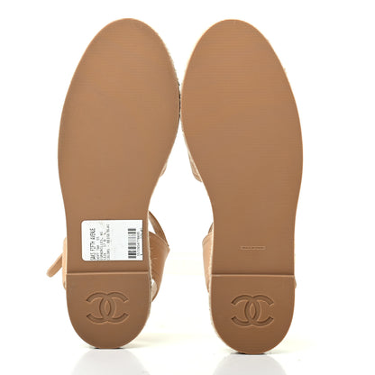 Chanel Lambskin Cap Toe CC Espadrille Sandals 37 Beige Black 5 of 9