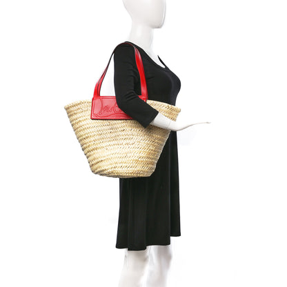 Christian Louboutin Woven Straw Loubishore Tote Red 2 of 10