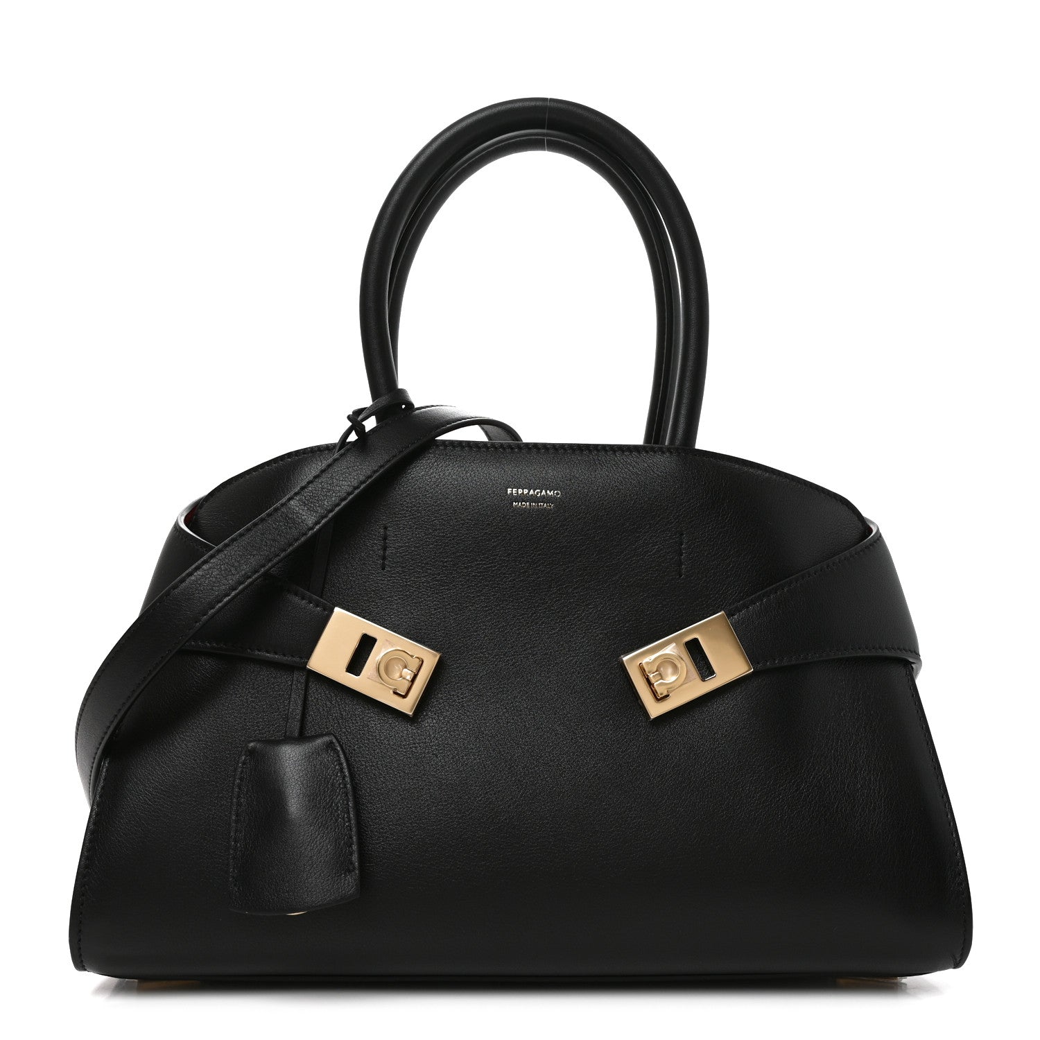 Salvatore Ferragamo Calfskin Small Hug Bag Black Flame Red 2 of 19