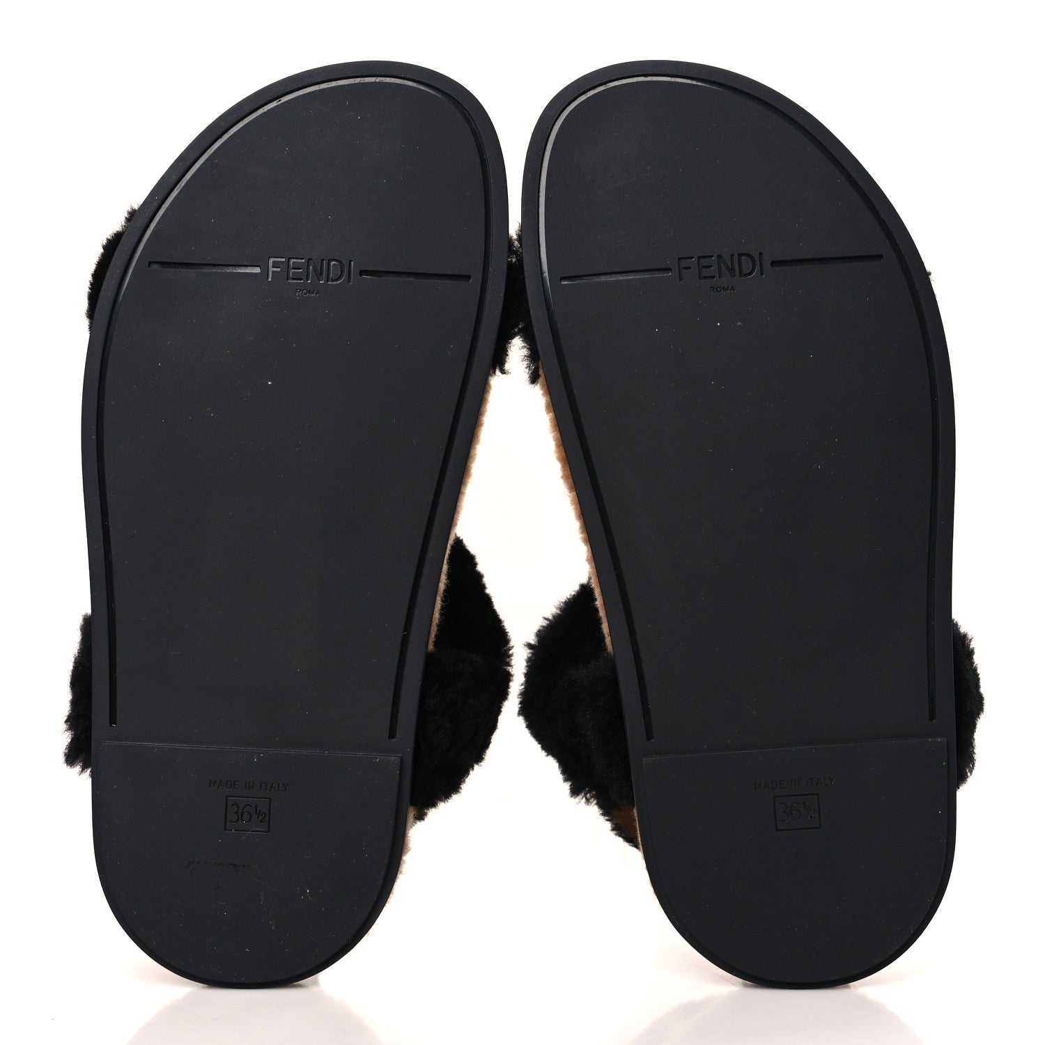 Fendi Shearling FF Fendi Feel Sandals 36.5 Tobacco Black 5 of 7