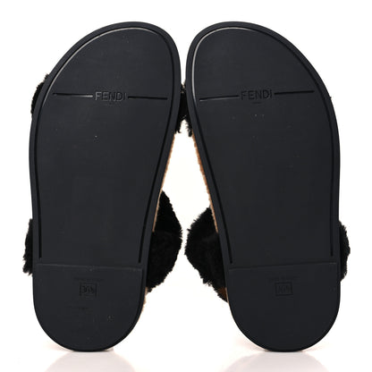 Fendi Shearling FF Fendi Feel Sandals 36.5 Tobacco Black 5 of 7