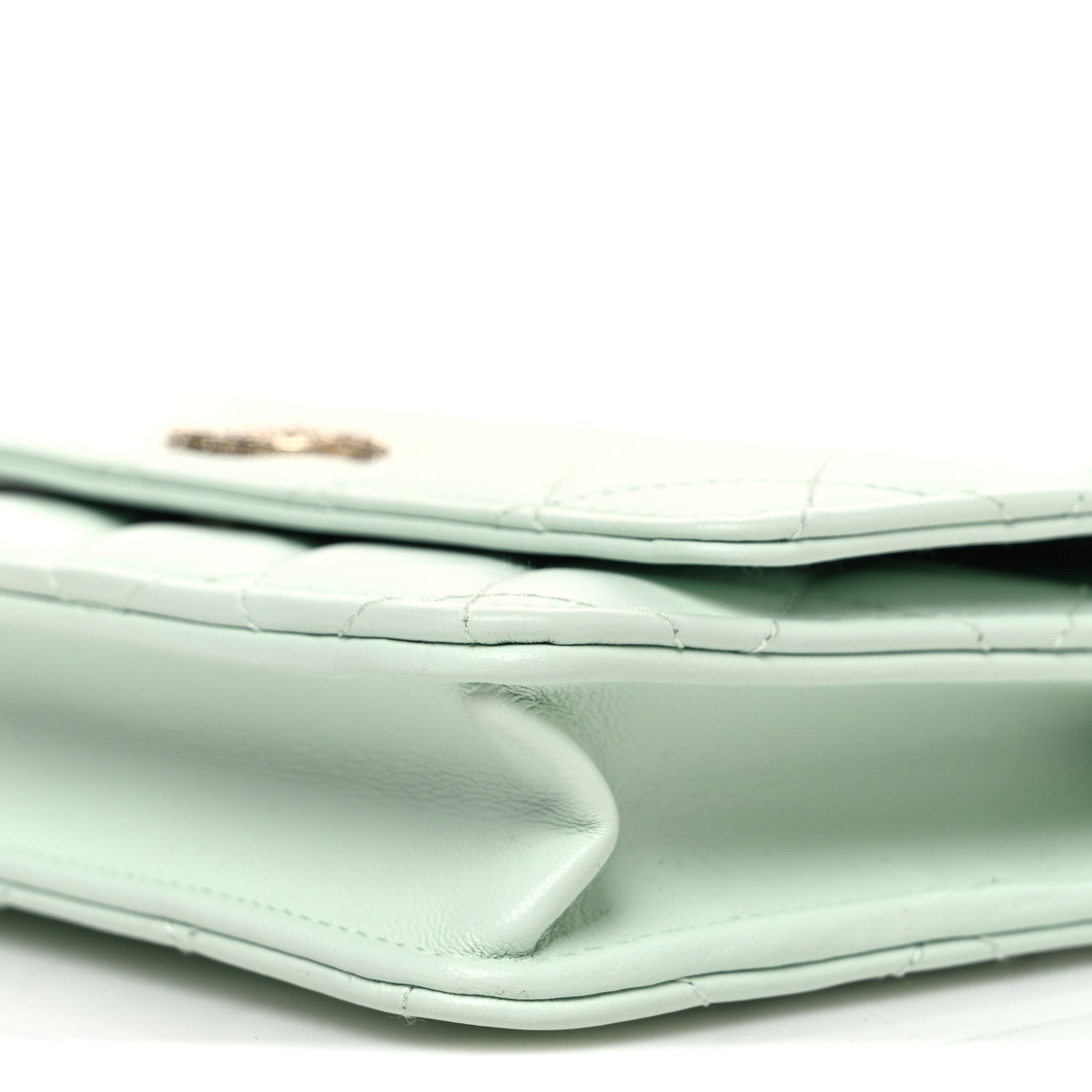 Chanel Lambskin Quilted Textured CC Wallet On Chain WOC Light Green 10 of 11