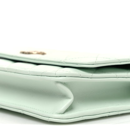 Chanel Lambskin Quilted Textured CC Wallet On Chain WOC Light Green 10 of 11