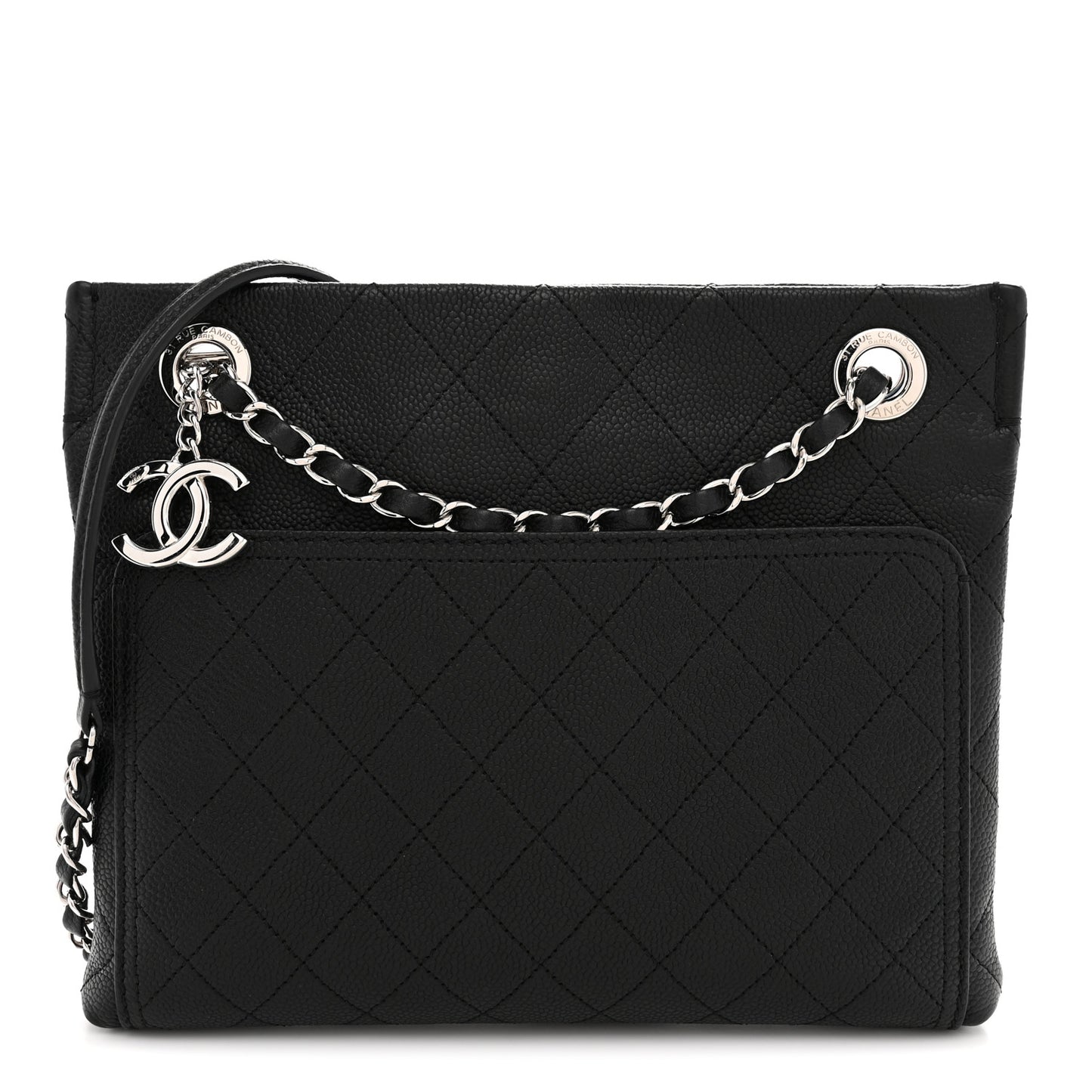 Caviar Stitched Small CC Pocket Shoulder Black