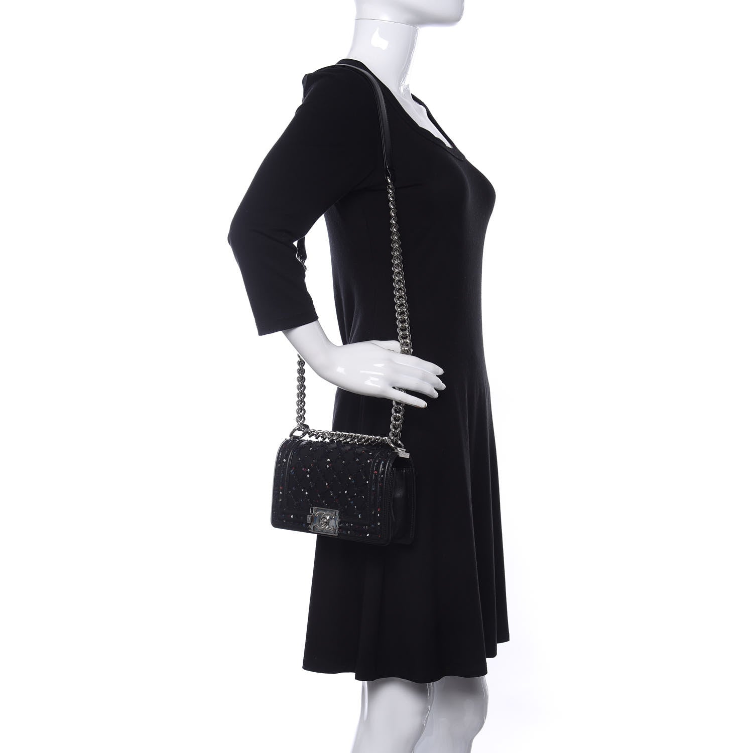 Chanel Lambskin Tweed Sequin Quilted Small Boy Flap Black 2 of 16