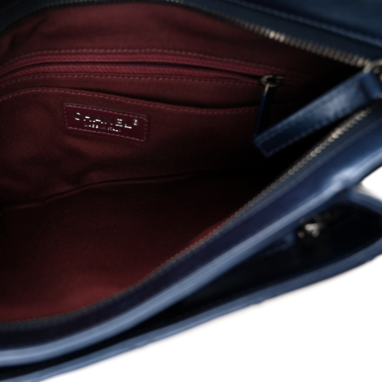 Glazed Calfskin Quilted Coco Pleats Clutch Navy