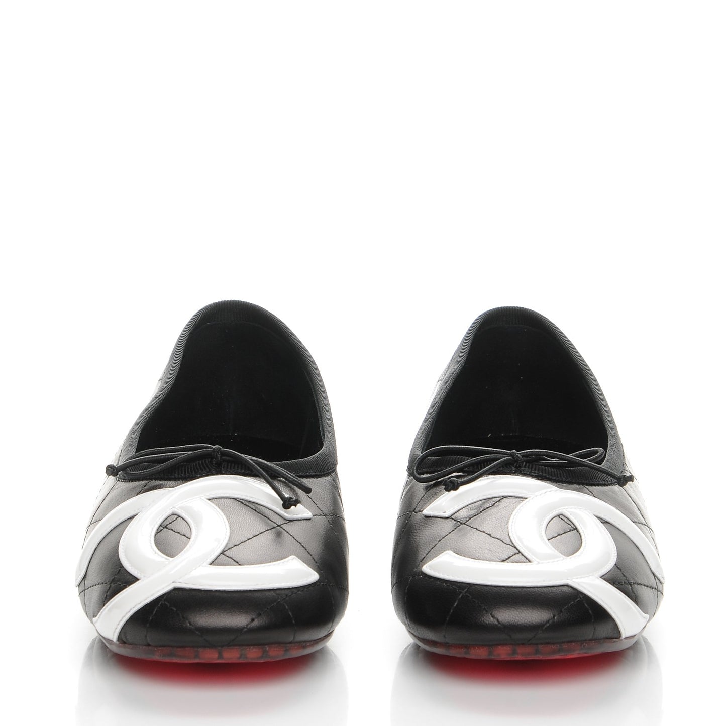 Lambskin Quilted Cambon Ballerina Flats 38 Black