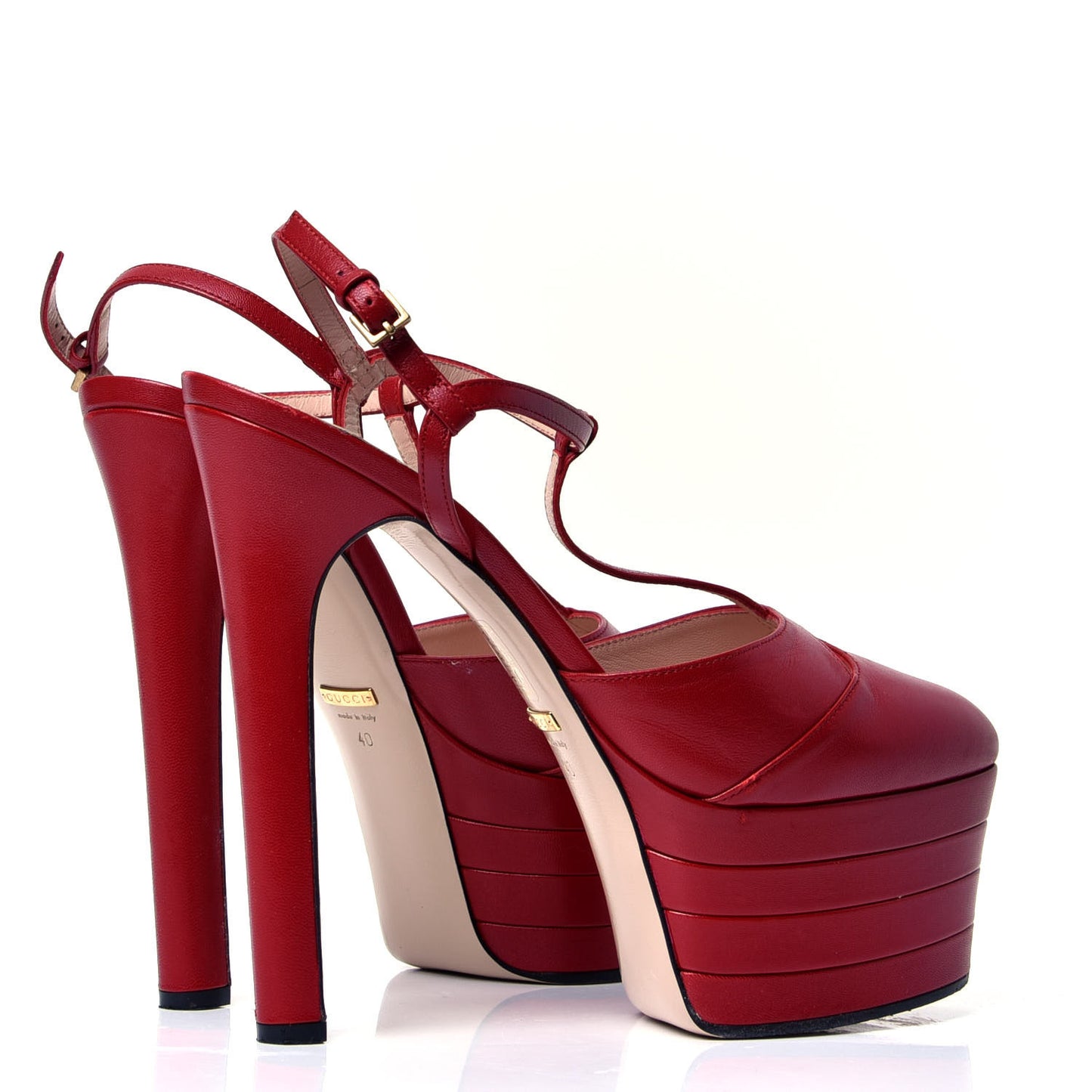 Malaga Kid T Strap Platform Pumps 40 Hibiscus Red