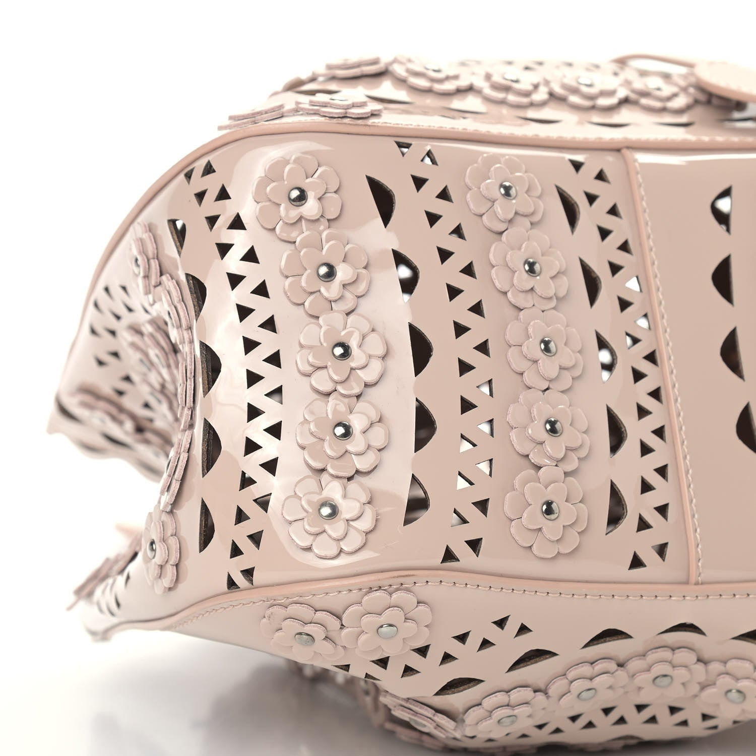 Alaia Patent Calfskin Laser Cut Floral Studded Rose-Marie 19 Bag Sable 6 of 7