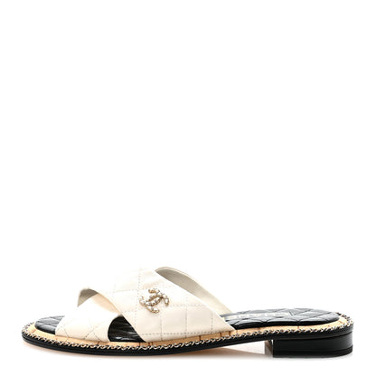 Chanel Lambskin Quilted Chain CC Sandals 38.5 White 1 of 18