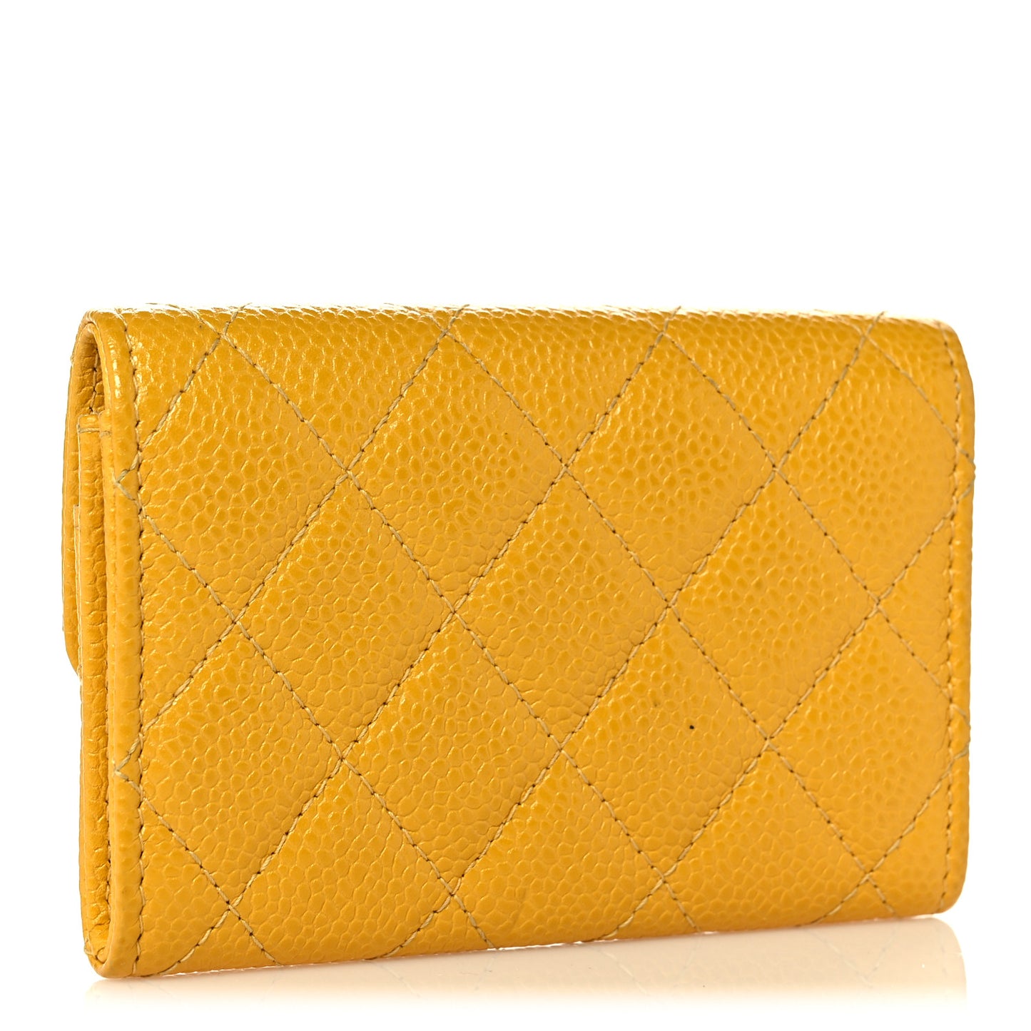 Caviar Quilted Flap Card Holder Yellow