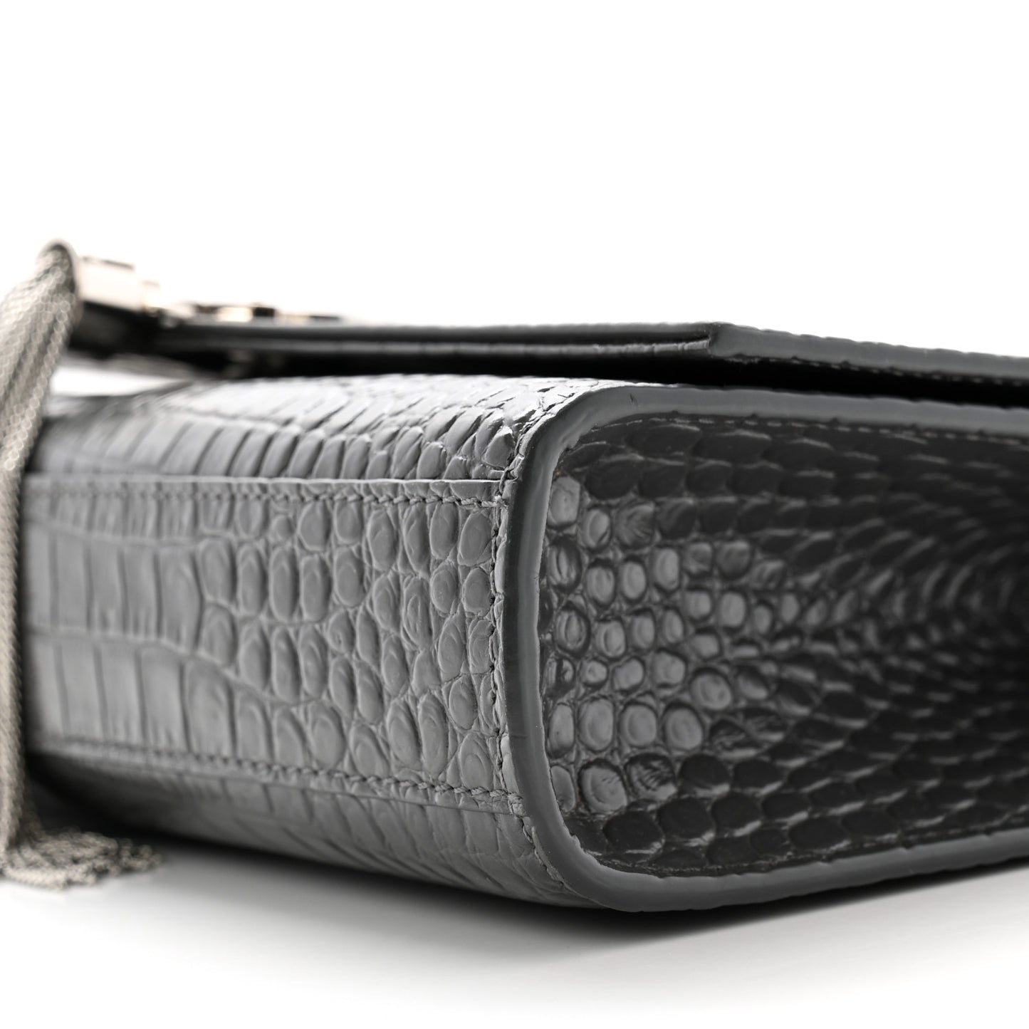 Calfskin Crocodile Embossed Medium Classic Monogram Kate Tassel Satchel Storm