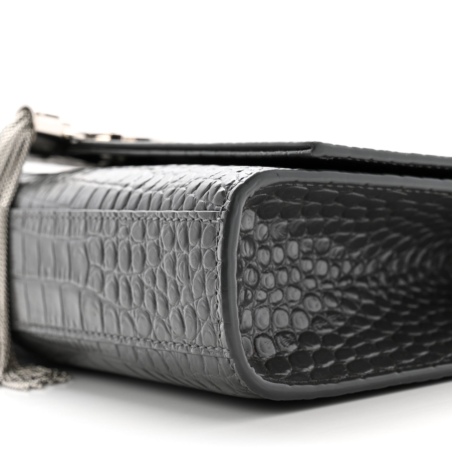 Saint Laurent Calfskin Crocodile Embossed Medium Classic Monogram Kate Tassel Satchel Storm 10 of 12
