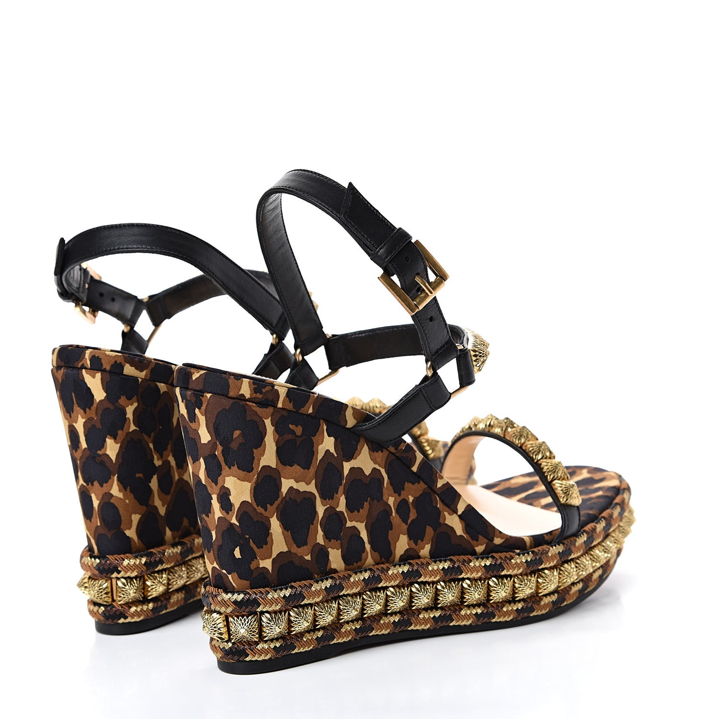 Nappa Silk Leopard Pira Ryad 110 Wedge Sandals 42 Black Marron