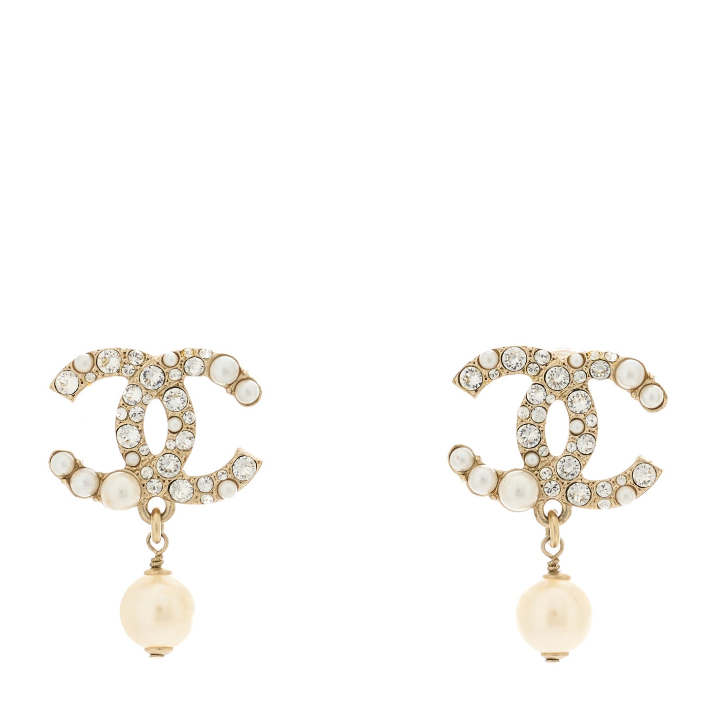 Crystal Pearl CC Drop Earrings Gold Pearly White