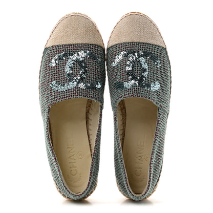Chanel Toile Sequin CC Espadrilles 37 Green 2 of 9