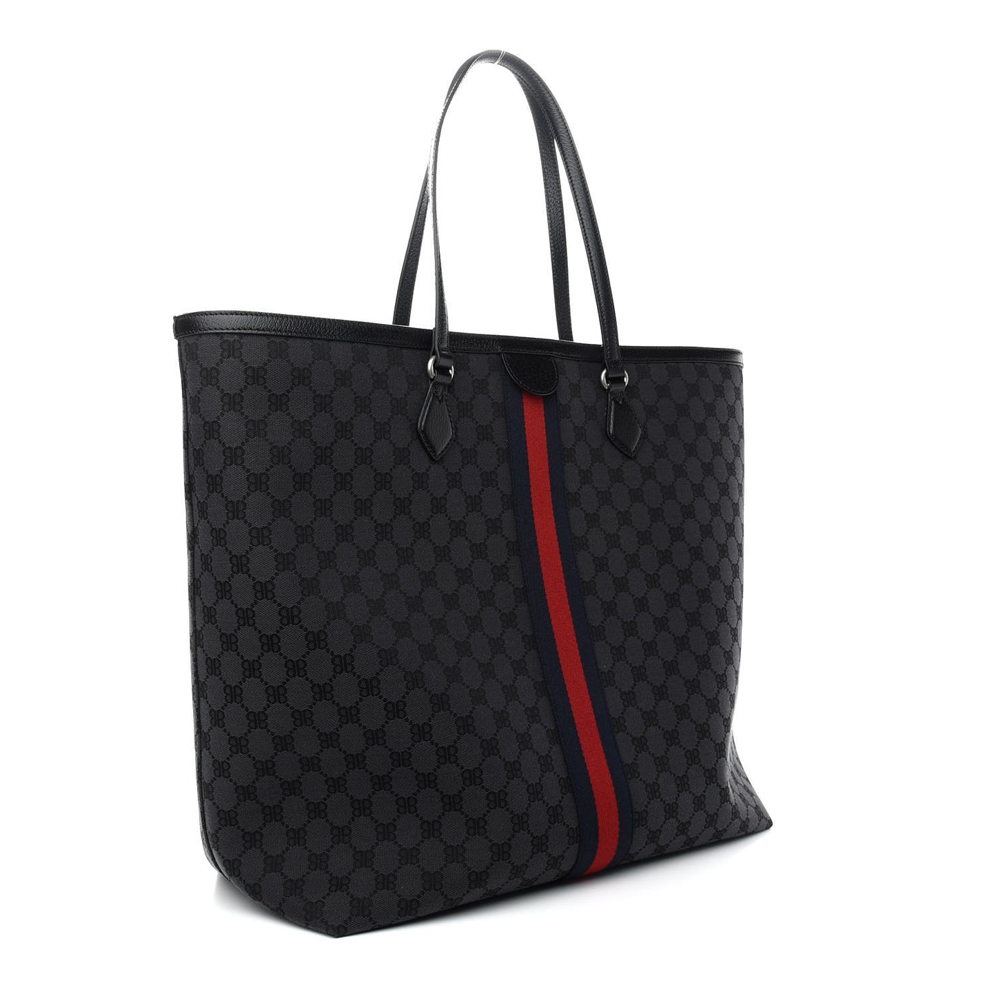 X BALENCIAGA BB Monogram Web Graffiti Large Ophidia Shopping Tote Black