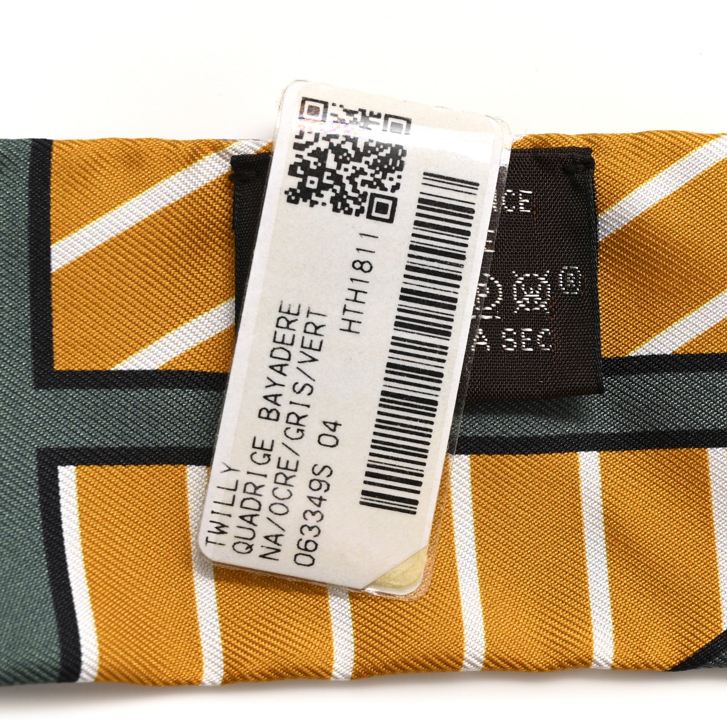 Hermes Silk Quadrige Bayadere Twilly Ocre Gris Vert 3 of 4