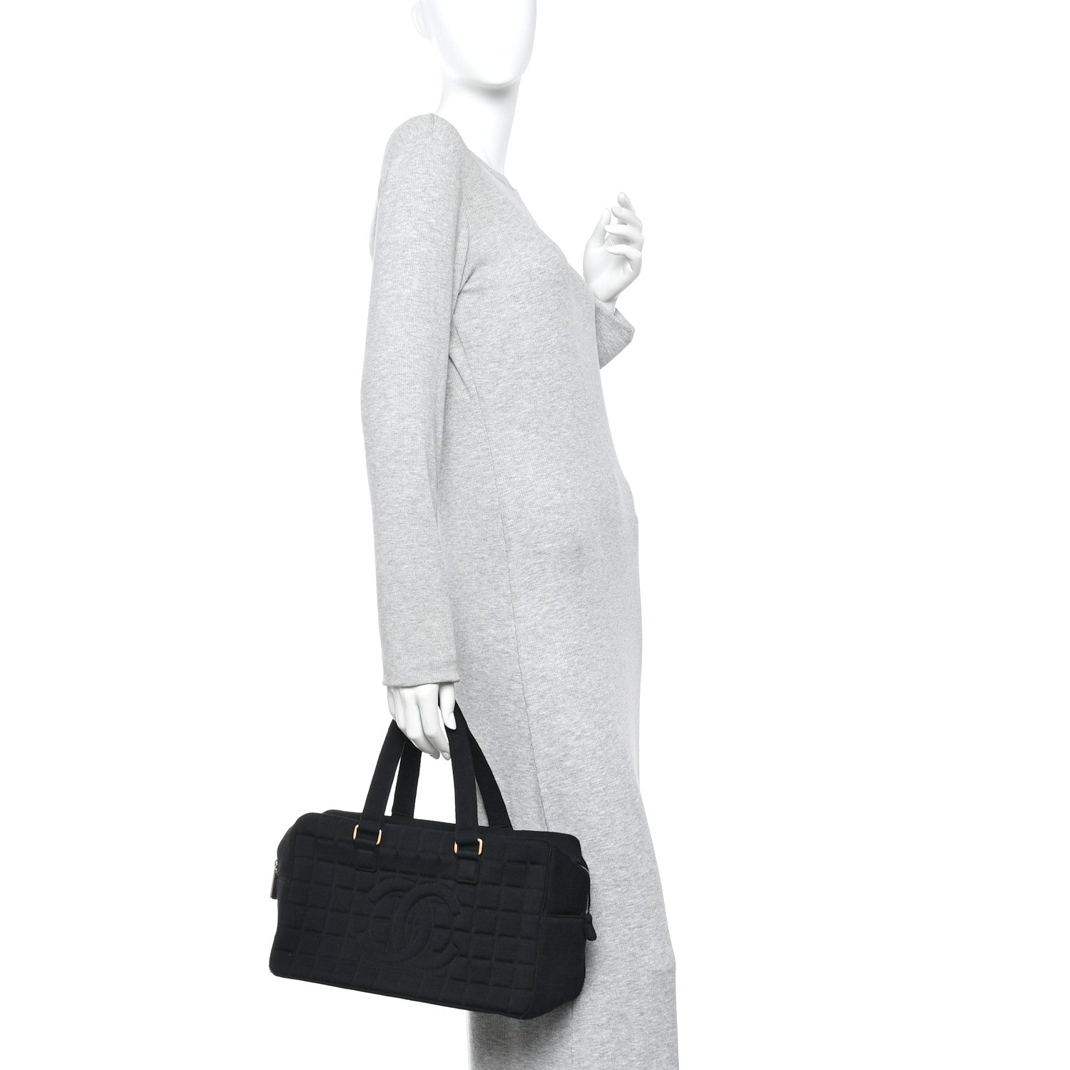 Chanel Jersey Square Quilted Bowler Black 2 of 15