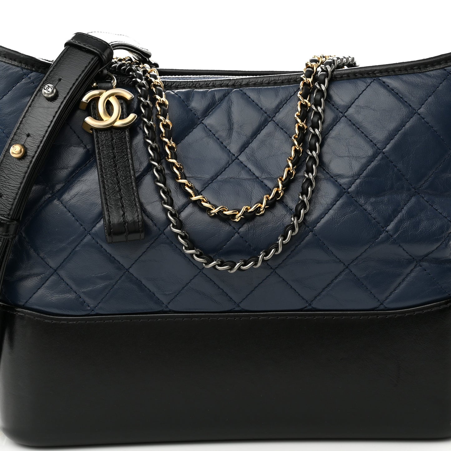 Aged Calfskin Quilted Medium Gabrielle Hobo Navy Black