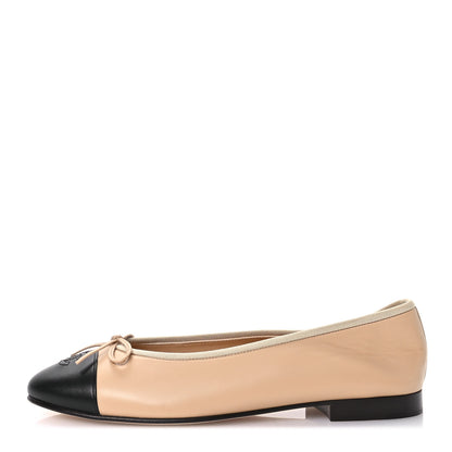 Chanel Lambskin Cap Toe CC Ballerina Flats 40 Beige Black 1 of 9
