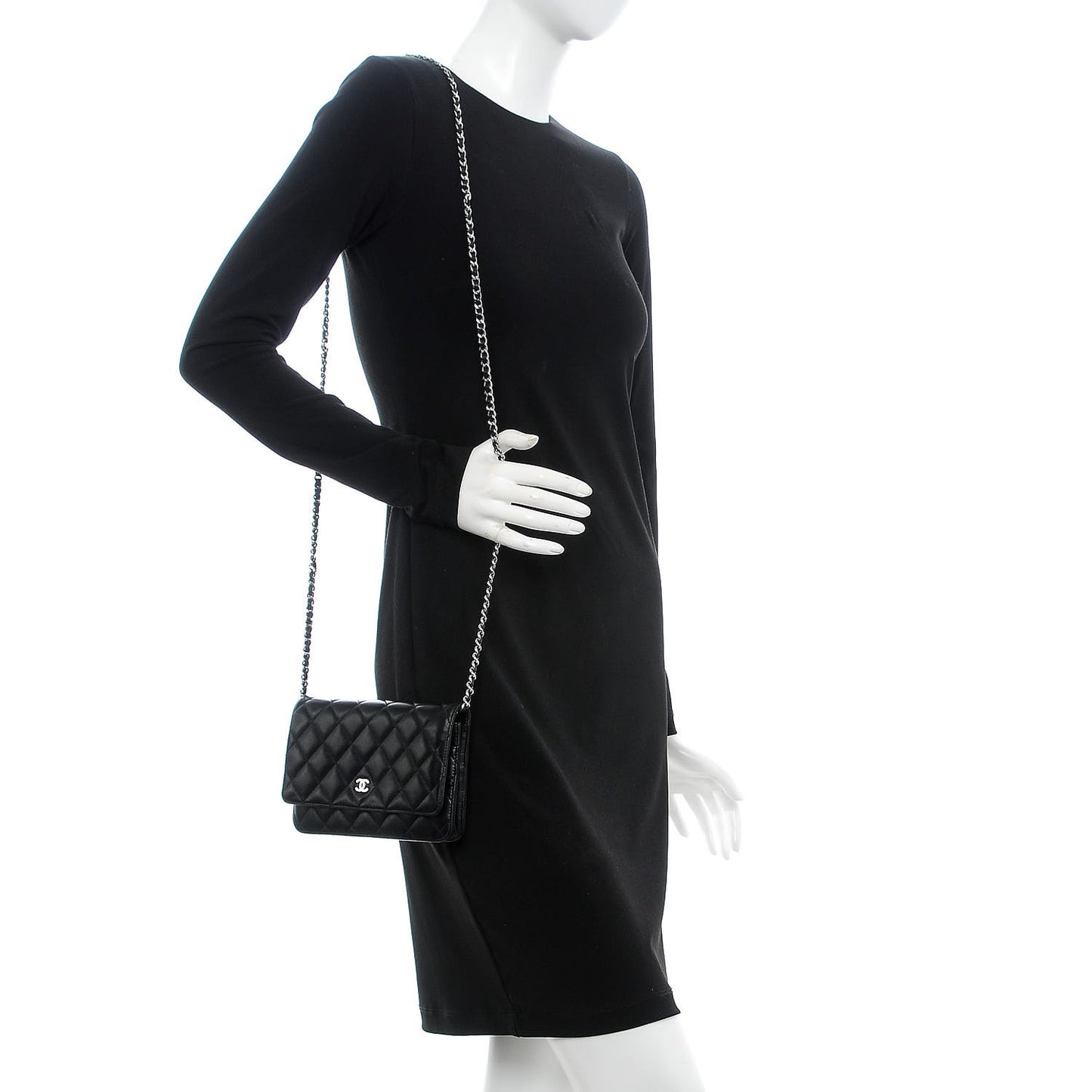 Lambskin Quilted Wallet On Chain WOC Black