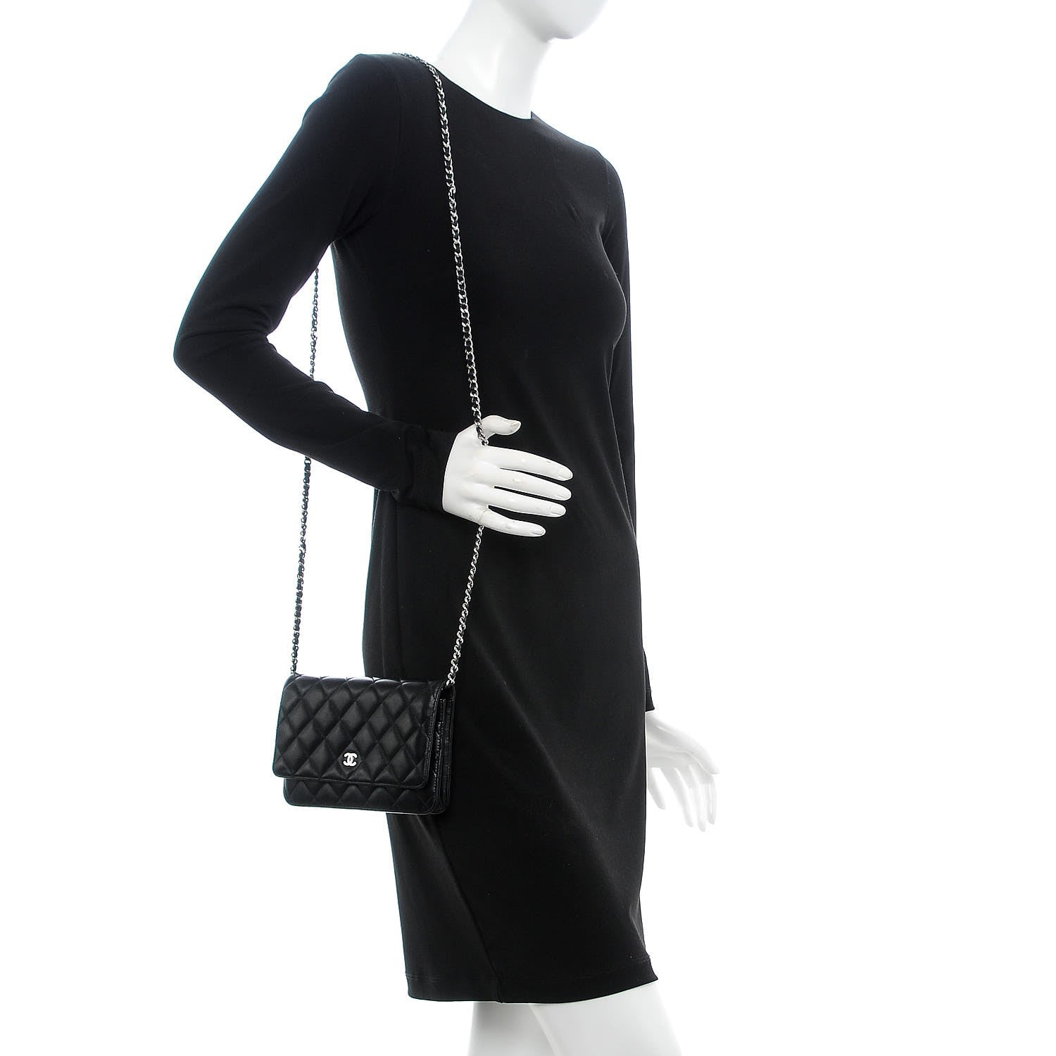 Chanel Lambskin Quilted Wallet On Chain WOC Black 2 of 9