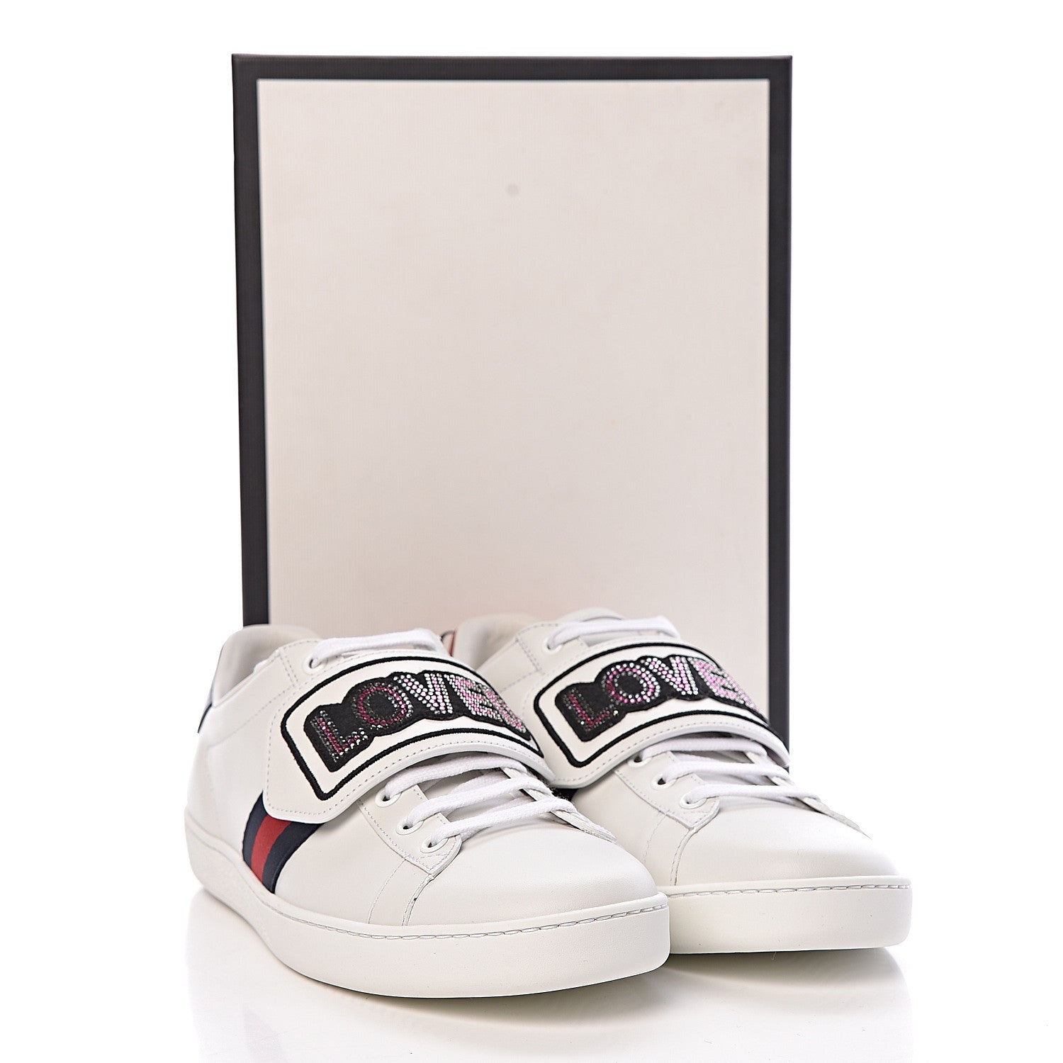 Gucci Calfskin Crystal Web LOVED Embroidered Ace Sneakers 40 White 10 of 10