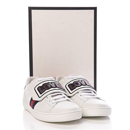 Gucci Calfskin Crystal Web LOVED Embroidered Ace Sneakers 40 White 10 of 10