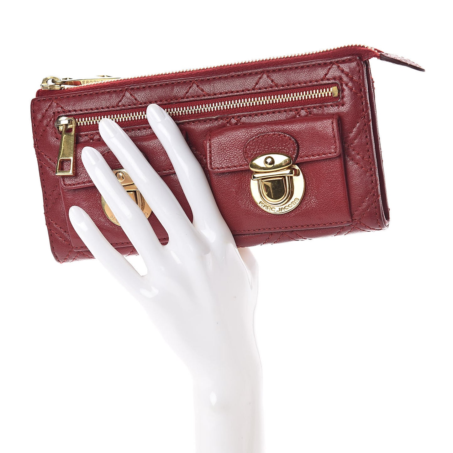 Lambskin Quilted Zip Clutch Wallet Poppy
