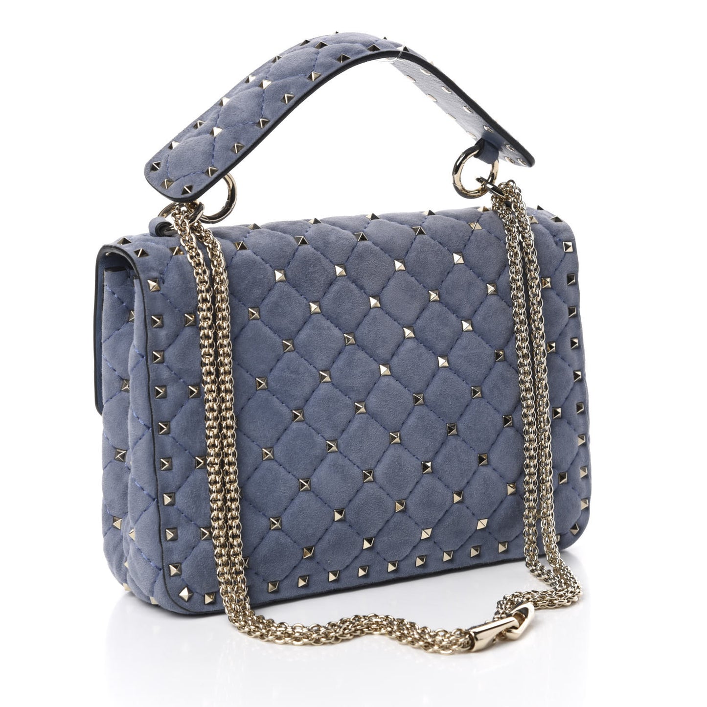 Suede Medium Rockstud Spike Shoulder Bag Blue