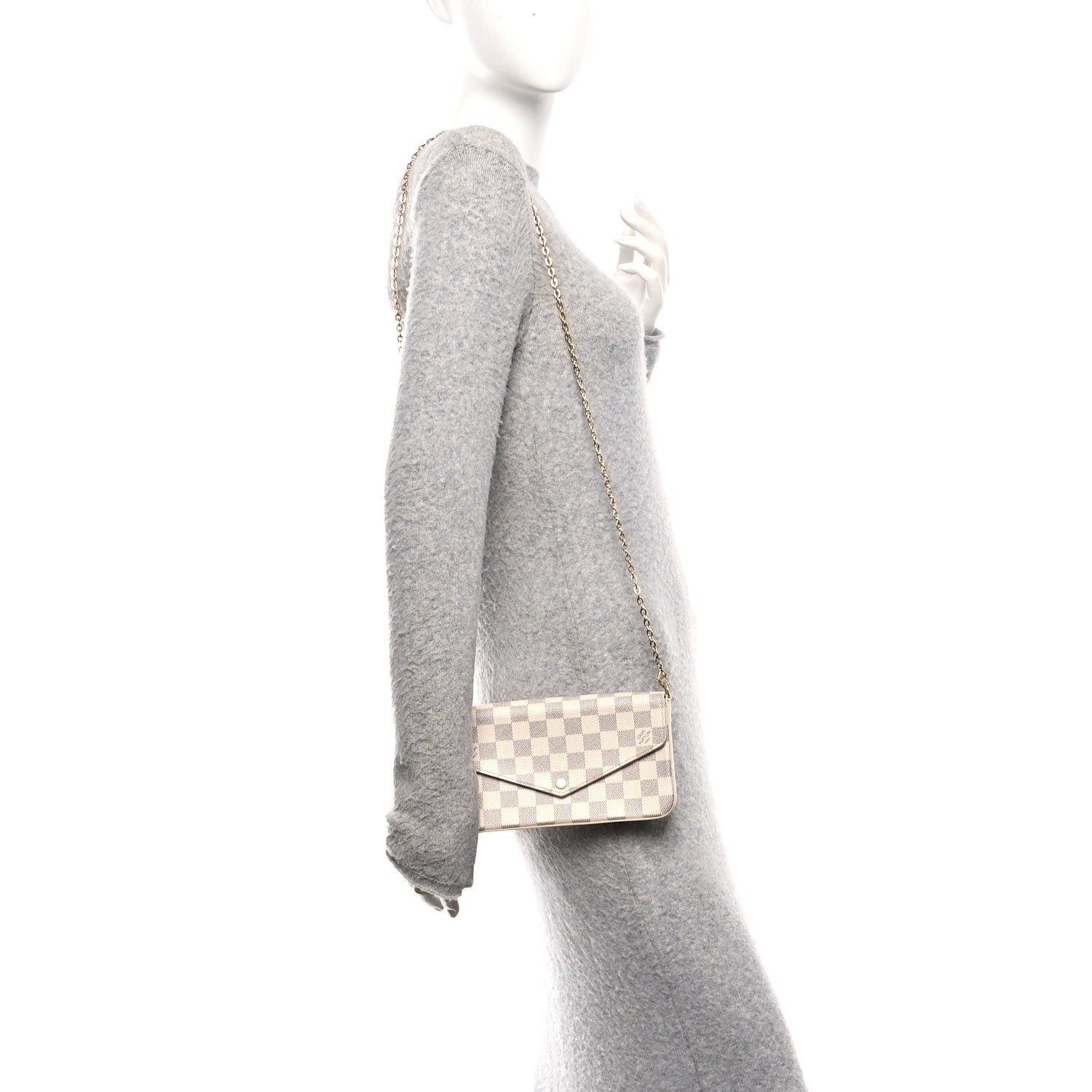 Louis Vuitton Damier Azur Pochette Felicie Chain Wallet Rose Ballerine 2 of 11