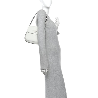 Prada Spazzolato Cleo Flap Adjustable Strap Shoulder Bag White 2 of 9