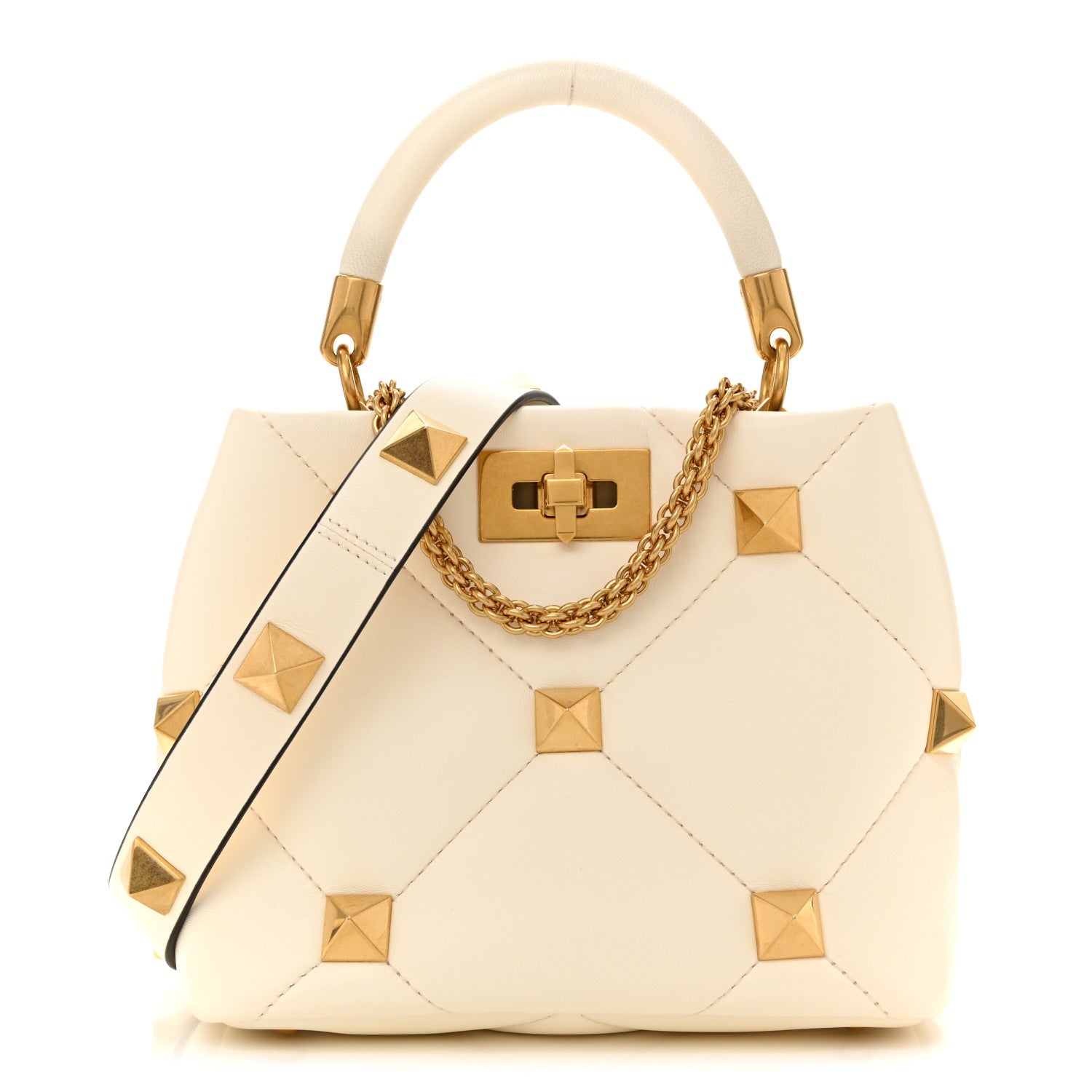 Valentino Garavani Nappa Small Roman Stud The Handle Bag Ivory 1 of 12