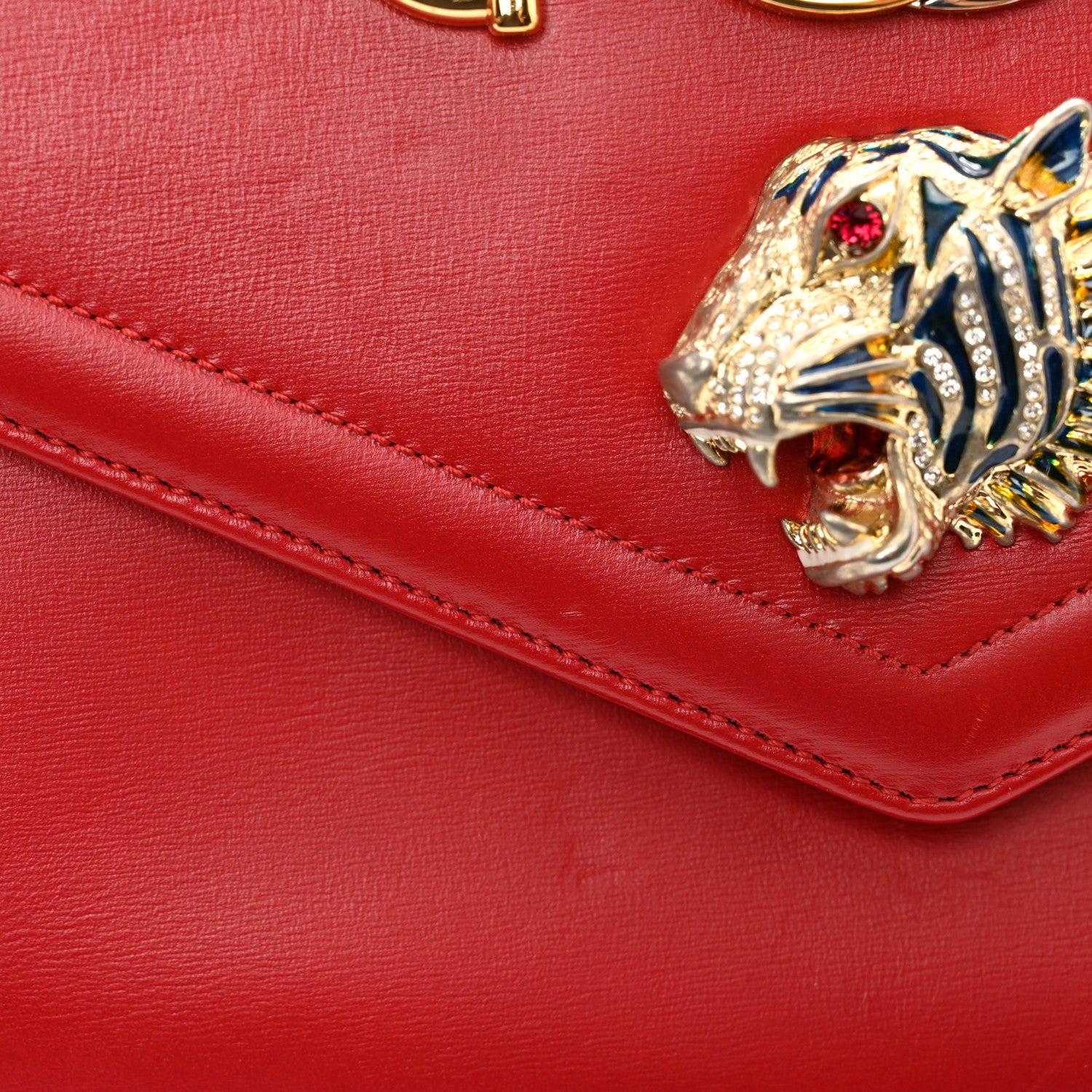Gucci Vitello Palmellato Lux Crystal Medium Rajah Shoulder Bag Hibiscus Red Multicolor 11 of 12