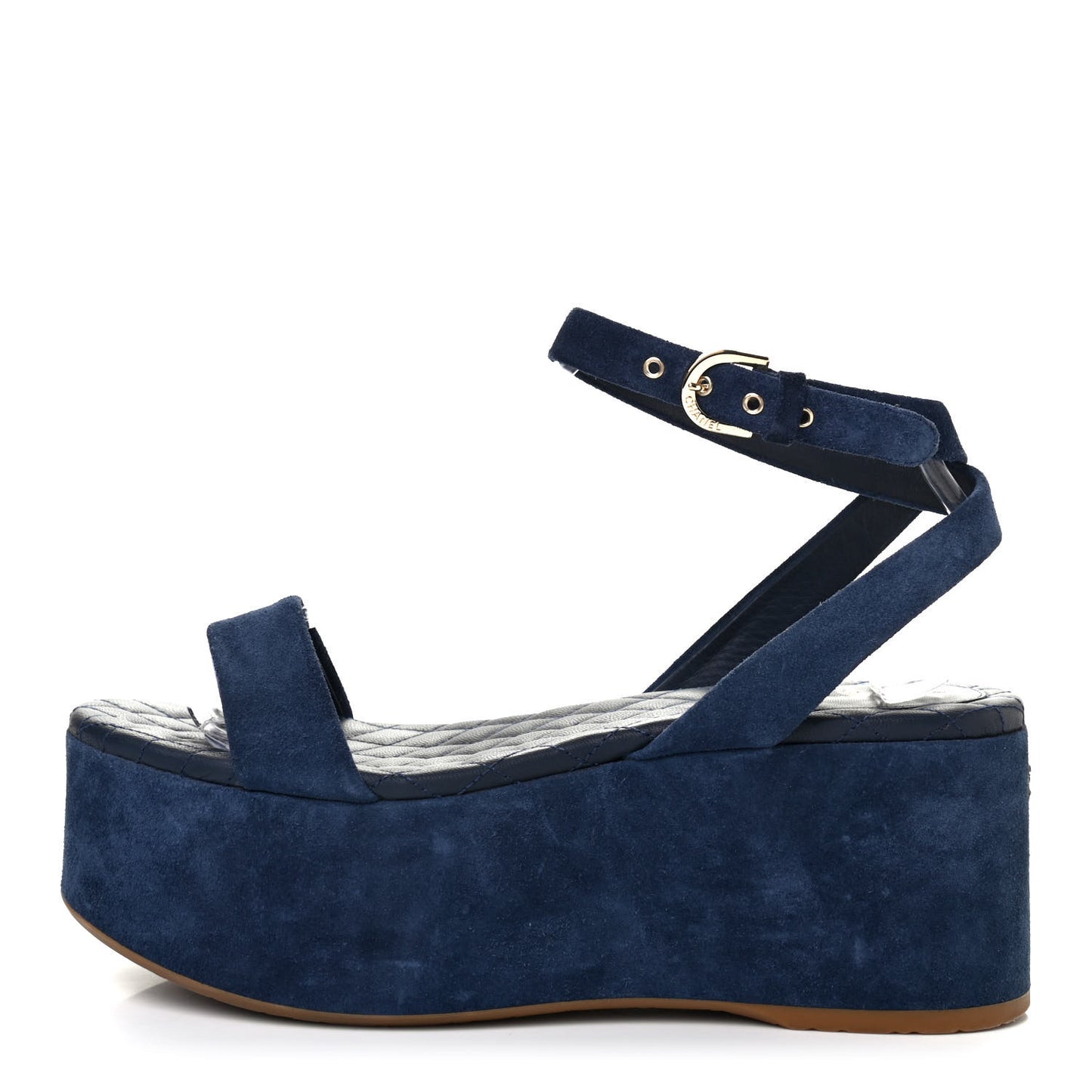 Suede Calfskin Platform Wedge Sandals 39 Blue