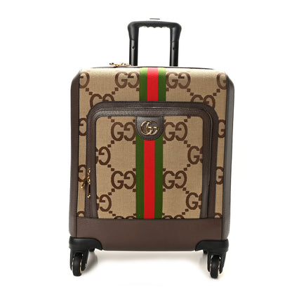 Gucci Monogram Jumbo GG Textured Dollar Calfskin Web Small Savoy Cabin Trolley Camel Ebony New Acero 1 of 8